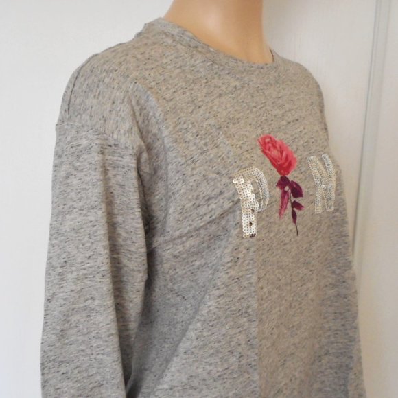 New PINK Victoria's Secret T-Shirt Size Medium Gray Bling Long Sleeve - Picture 6 of 13